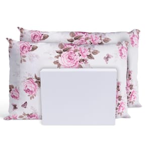 Jogo De Lençol Cama Padrão 3 Peças Percal Rosas Branco