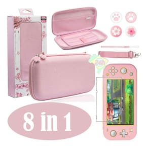 Case Bolsa Rosa Portátil Nintendo Switch Lite 8 Em 1 Estojo