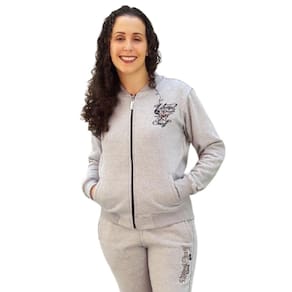 Blusa Moletom Feminina Bomber Flanelada com bolsos sem Capuz Mescla
