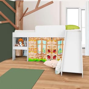 Cama Elevada Infantil com Escorregador e Colchão Solteiro Branco Aventura Jm Móveis