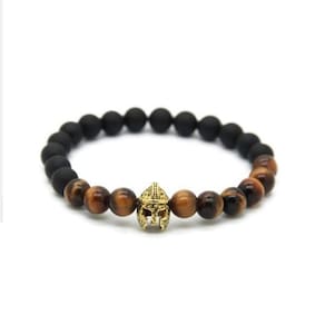 Pulseira Masculina Pedras Ônix Espartano Dourado