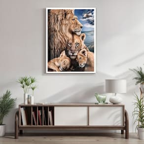 Quadro Decorativo Leão Leoa e Filhotes Animal 005 60cmx80cm