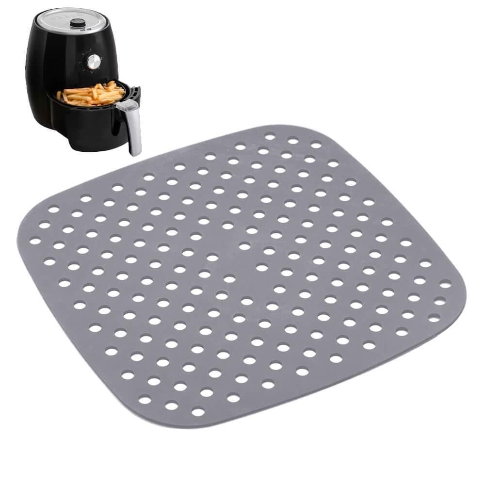 Tapete Protetor Silicone Air Fryer Quadrado Cinza 18,5Cm