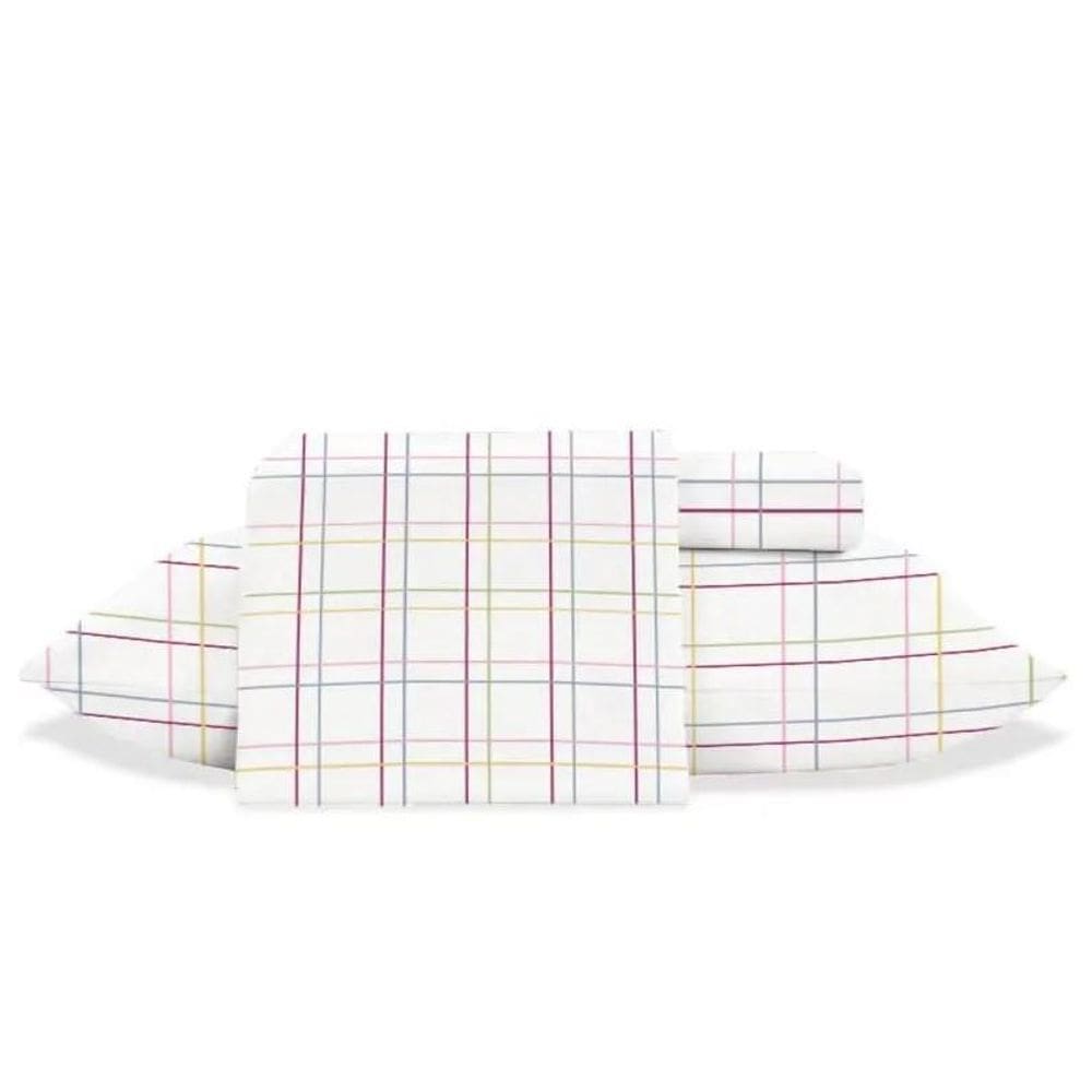 Jogo De Cama Solteiro 3 Peças Jolitex 300 Fios -Quadriculado