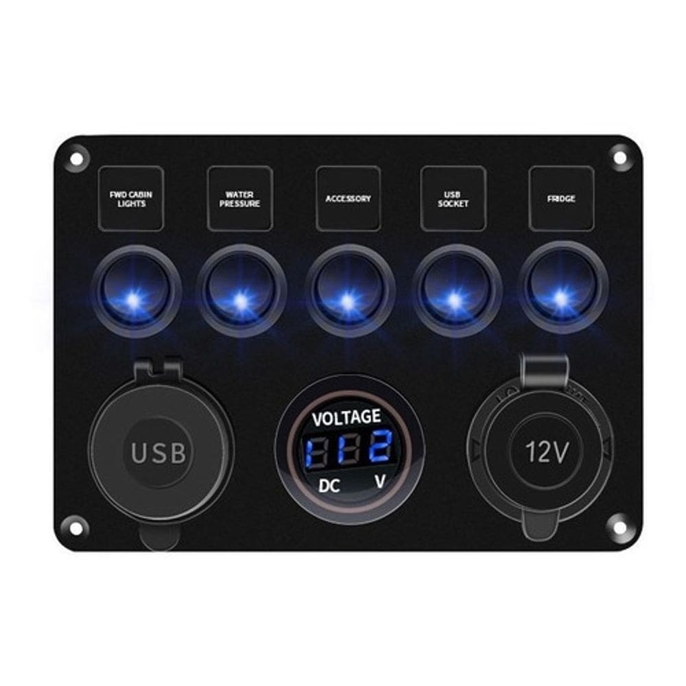 Painel Comando 5 Botoes Interruptor Digital Usb 12v 24 Azul