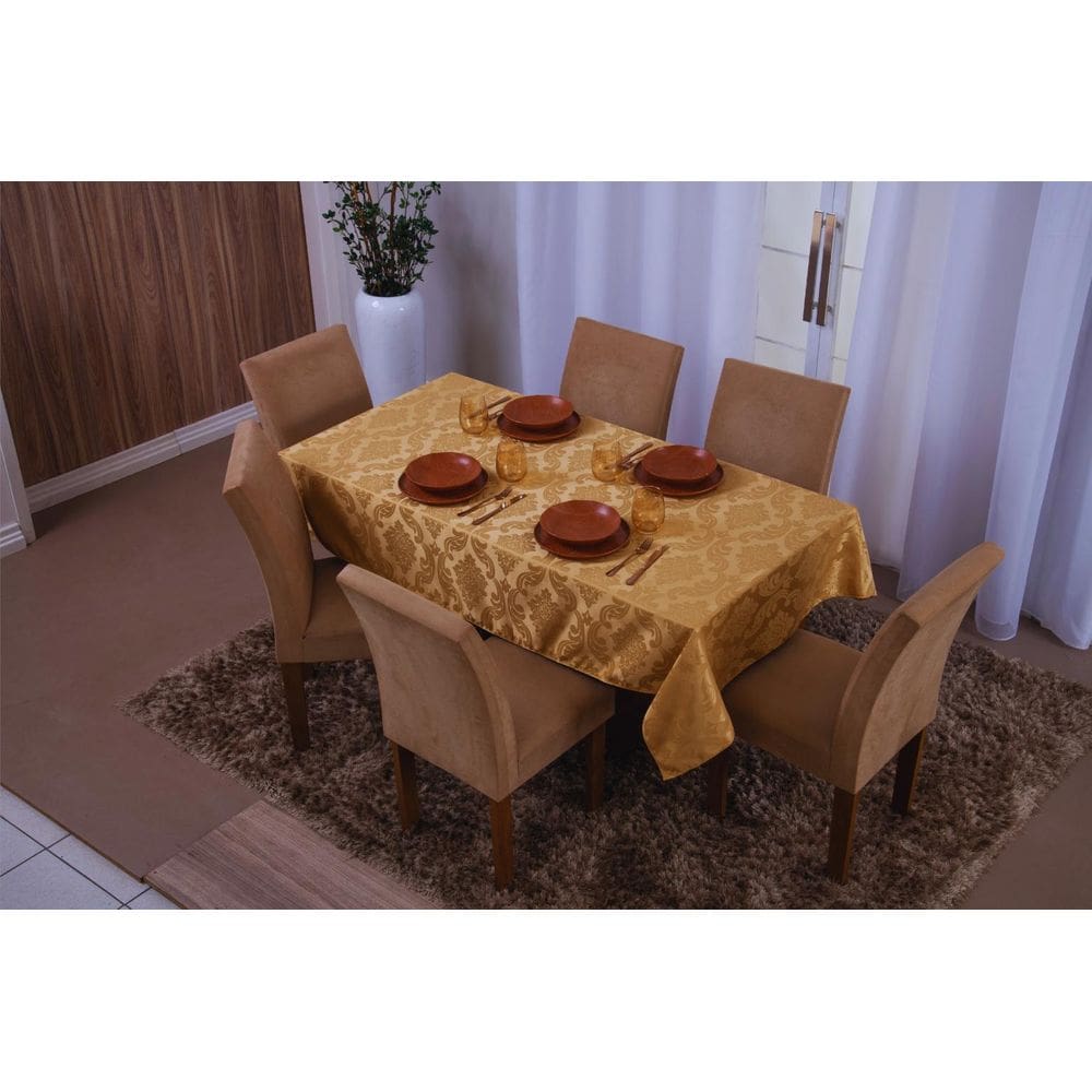 Toalha Mesa Jacquard Dourada 1,35x2,60 -