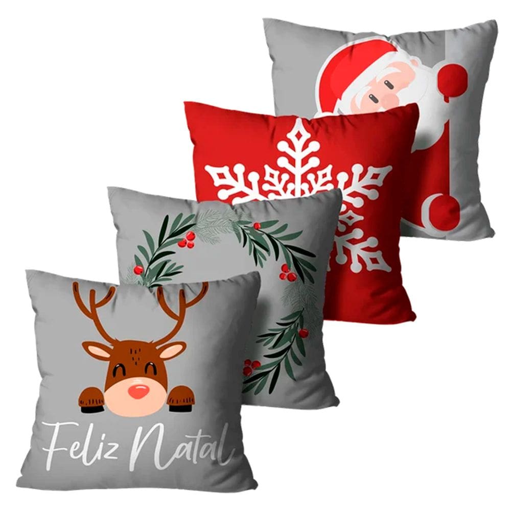 Kit Com 4 Capas de Almofadas Decorativas Natal 45x45