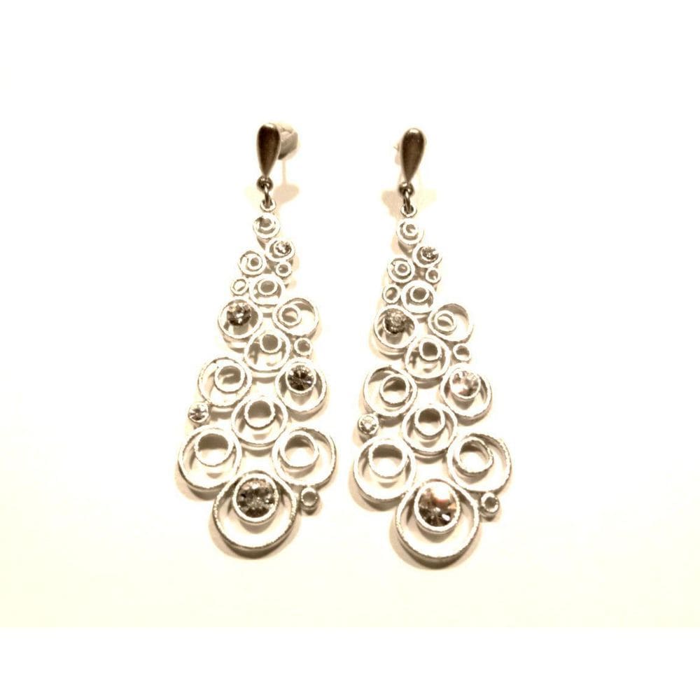 Brinco Prateado Fosco Com Pedras