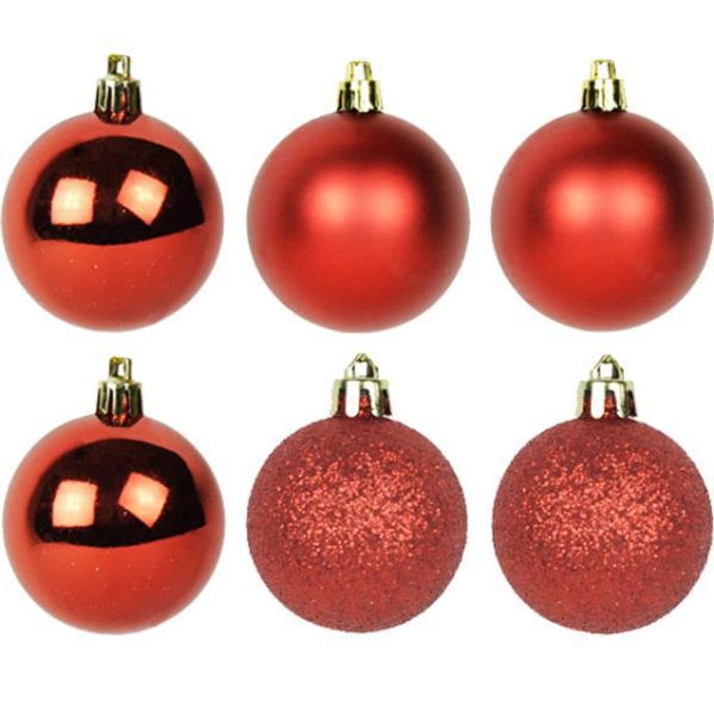 Bolas Natalinas Fosca Lisa Glitter Vermelho 8cm Com 6 Peças