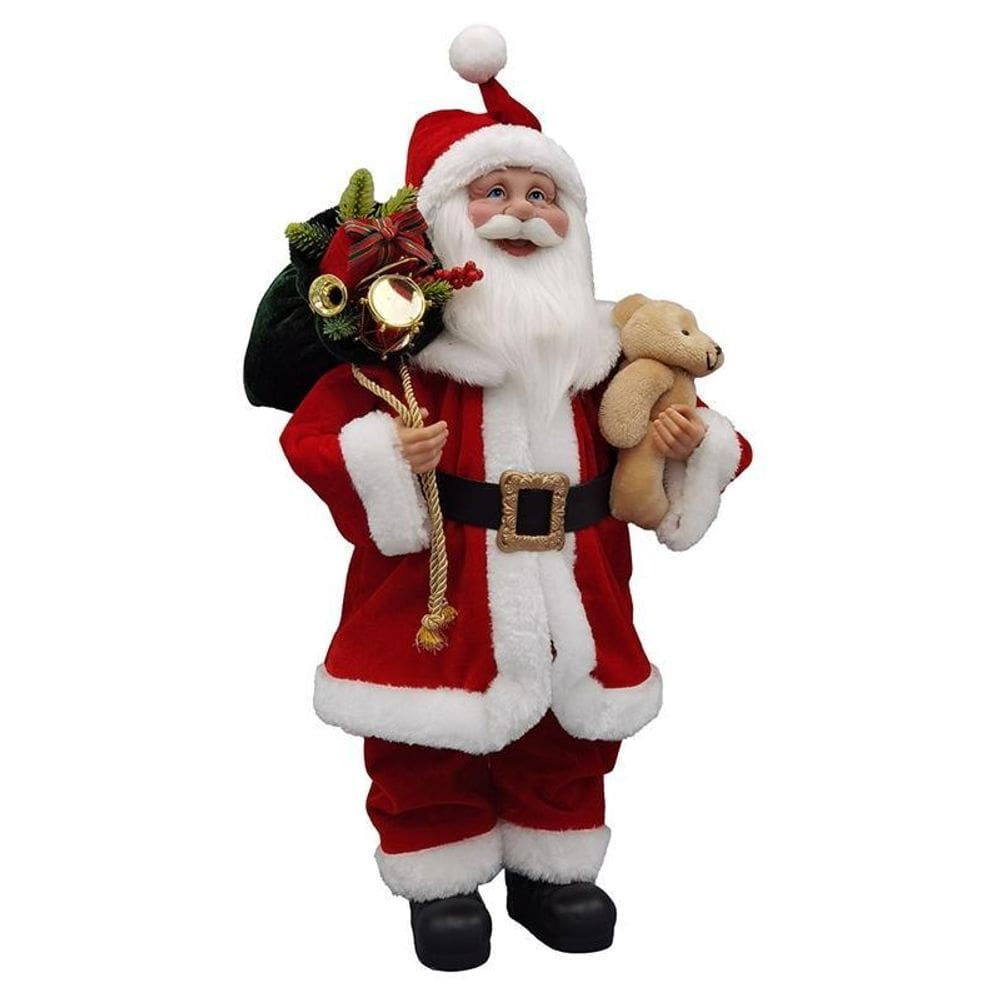 Papai Noel Grande Com Urso Vermelho Decoração Natal 60Cm