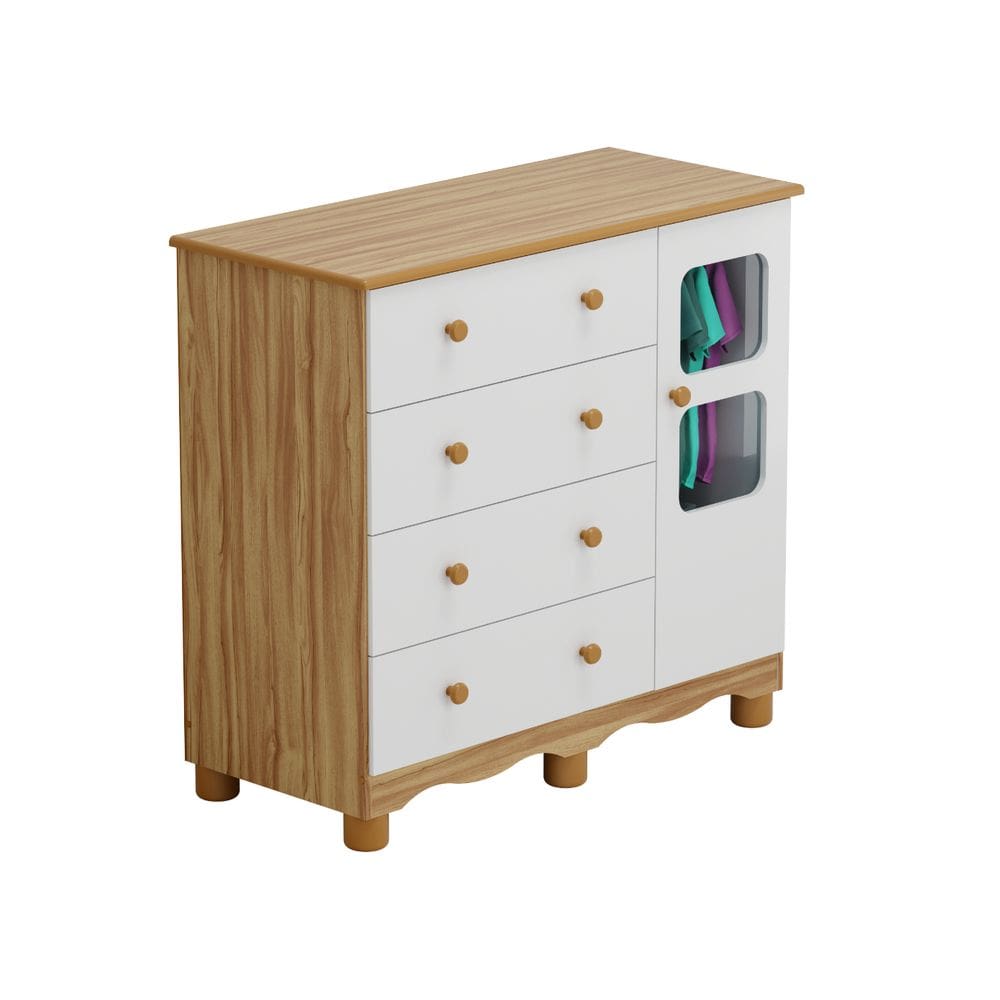 Comoda Infantil Moveis Peroba Uli 04 gavetas 01 porta MDF