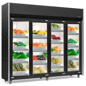 Expositor Vertical Hortifruti 4 Portas De Vidro Geas4p Gelopar Auto Serviço Hortifruti Preto 220v