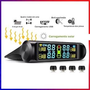 Sistema de Monitoramento de Pressão de Pneus TPMS, Com Carregamento Solar - Preto