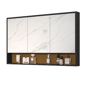 Armário Banheiro 90Cm 3 Portas Espelho Hefesto Preto Nature