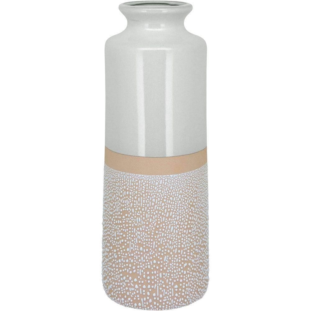 Vaso Decorativo Enfeite Casa Cerâmica 40x15x15cm Marfim