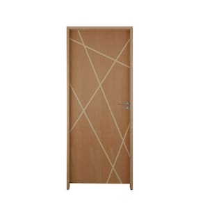 Kit Porta De Madeira 82 X 2.10 Friso Agatha Bat.misto 14 Cm Fech.ext Cromada Lado Direito - Hale