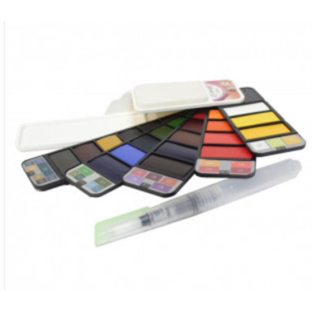 Aquarela em Leque 25 Cores + Pincel e Esponja