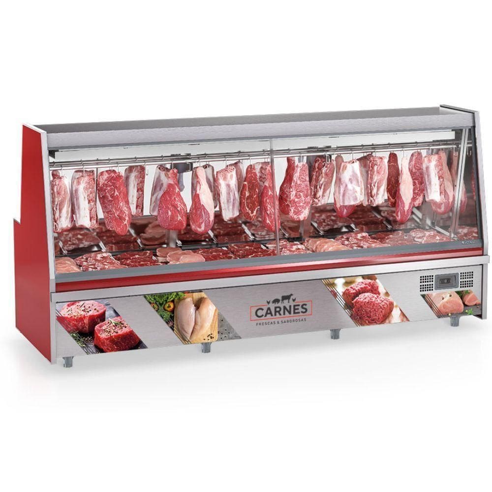Balcão Frigorifico Turino Com Depósito Gats300d Gelopar Expositor De Carnes Vermelho 220v