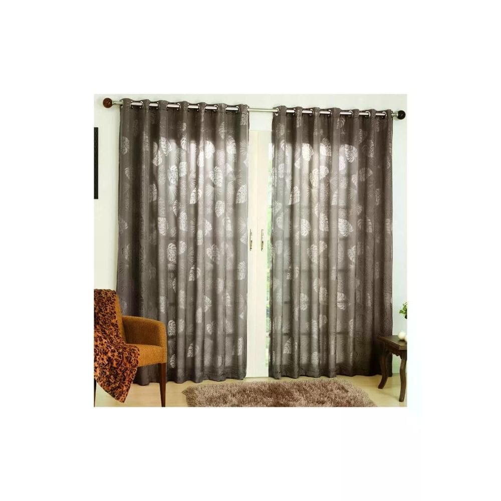 Cortina Bella Janela Delicatta 420x250 cm Duplex Devore Folhas Nude