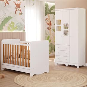 Quarto de Bebê Completo Berço Americano Ben 3 Em 1 Minicama Minisofa Guarda Roupa Uli 3 Portas 3 Gavetas 100%MDF Móveis Peroba
