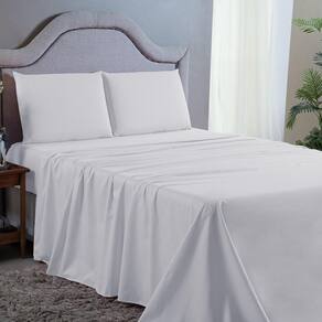Roupa de Cama Queen 4 pç Percal 400 Fios Microfibra Branca