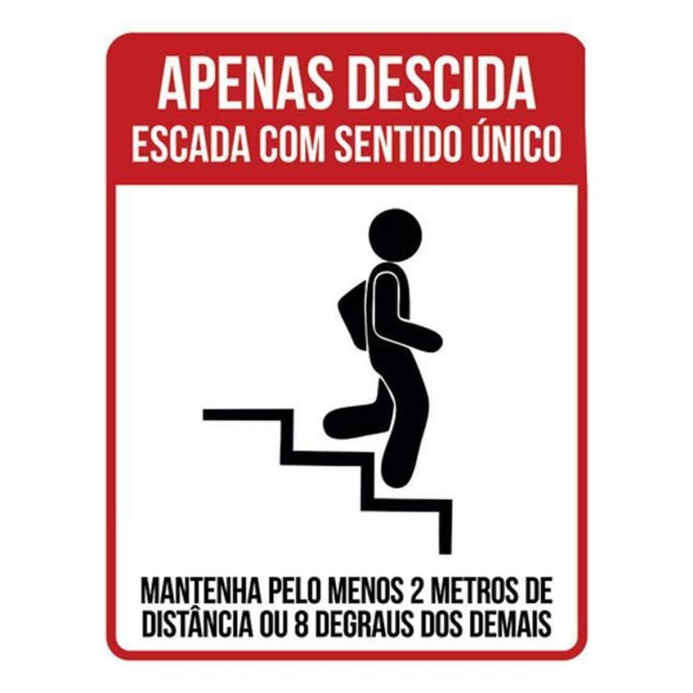 Kit 5 Placas Apenas Descida Escada Sentido Único 36X46