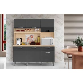 Kit Cozinha Siena 6 Portas 1 Gaveta Avena Grafito - Aramóveis