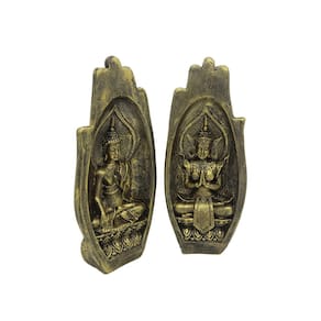 Mão Namastê Buda Híndu Em Gesso Ouro Velho