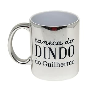 Caneca Cromada Prateada Espelhada Presente Dindo Padrinho
