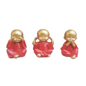Trio Monges Budas Sábios Cego Surdo Mudo Dourado Vermelho