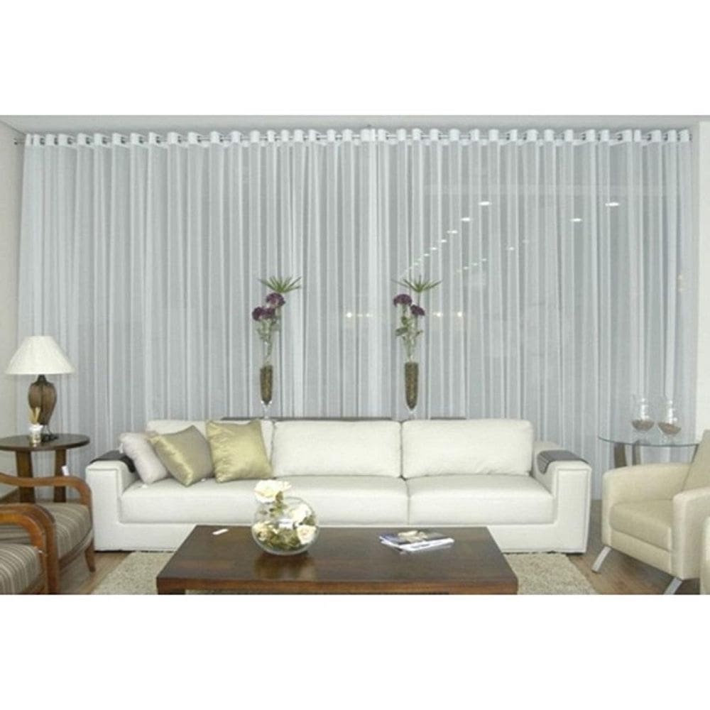 Cortina Voal Branco Sala Ou Quarto 5,00X2,80 Ilhós Cromado