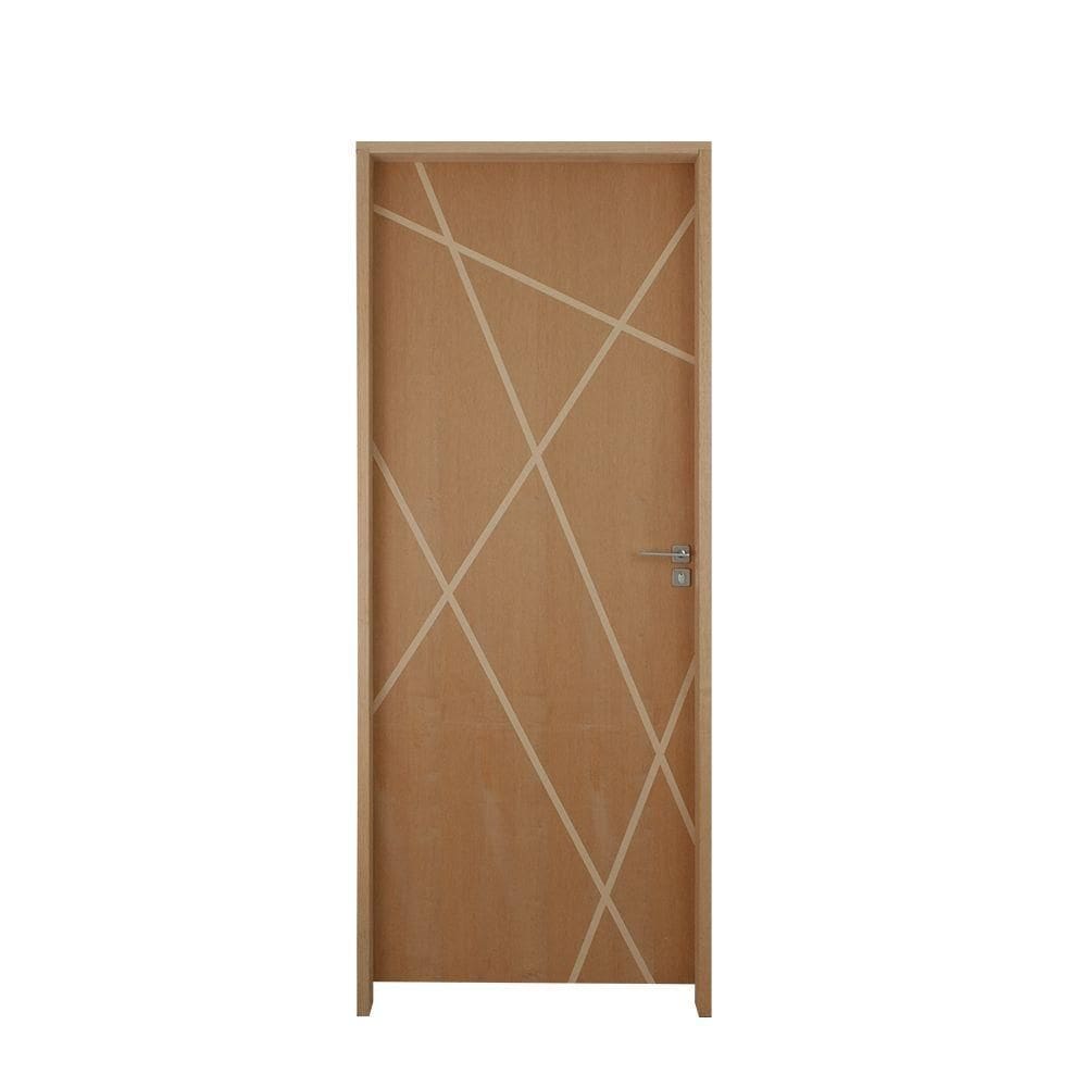 Kit Porta De Madeira 72 X 2.10 Friso Agatha Bat.misto 14 Cm Fech. Ext Cromada Lado Direito - Hale