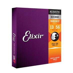 Encordoamento para Violão Aço 013 56 Medium Bronze 80/20 - ELIXIR NANOWEB - 11102