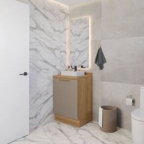 Balcão para Banheiro 1 Porta com Tampo Nogueira/Cinza