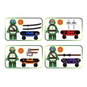 Bonecos Blocos De Montar Kit Tartarugas Ninjas Skate