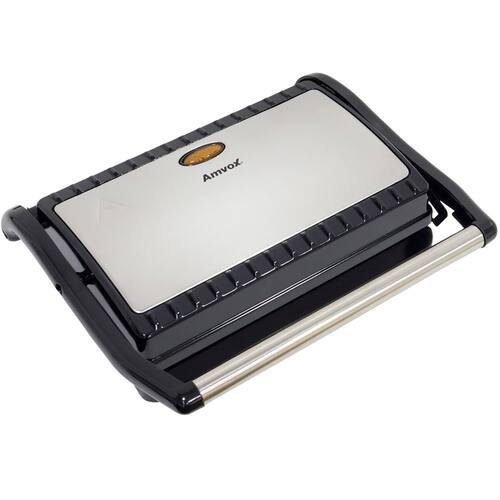 imagem-Sanduicheira e Grill Elétrica 800W Lanches Dupla Antiaderente Grelhados Amvox Ams 800 Inox - 220V