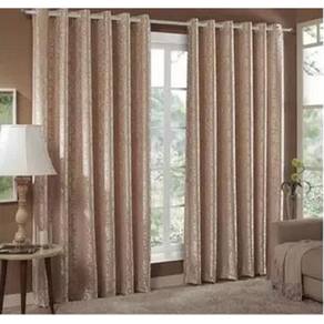 Cortina Jacquard Sala 5,00X2,80 Bege Ilhós Quadrado Cromado