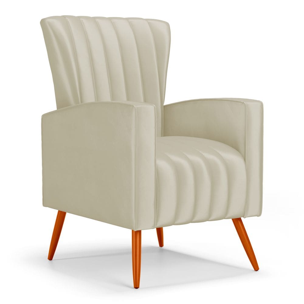 Poltrona Decorativa Melody com Pés Palito Veludo Bege - Desk Design