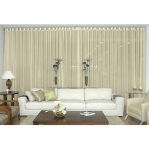 Cortina Para Sala Tecido Voil Ilhós Cromado Bege 6,00x2,80m