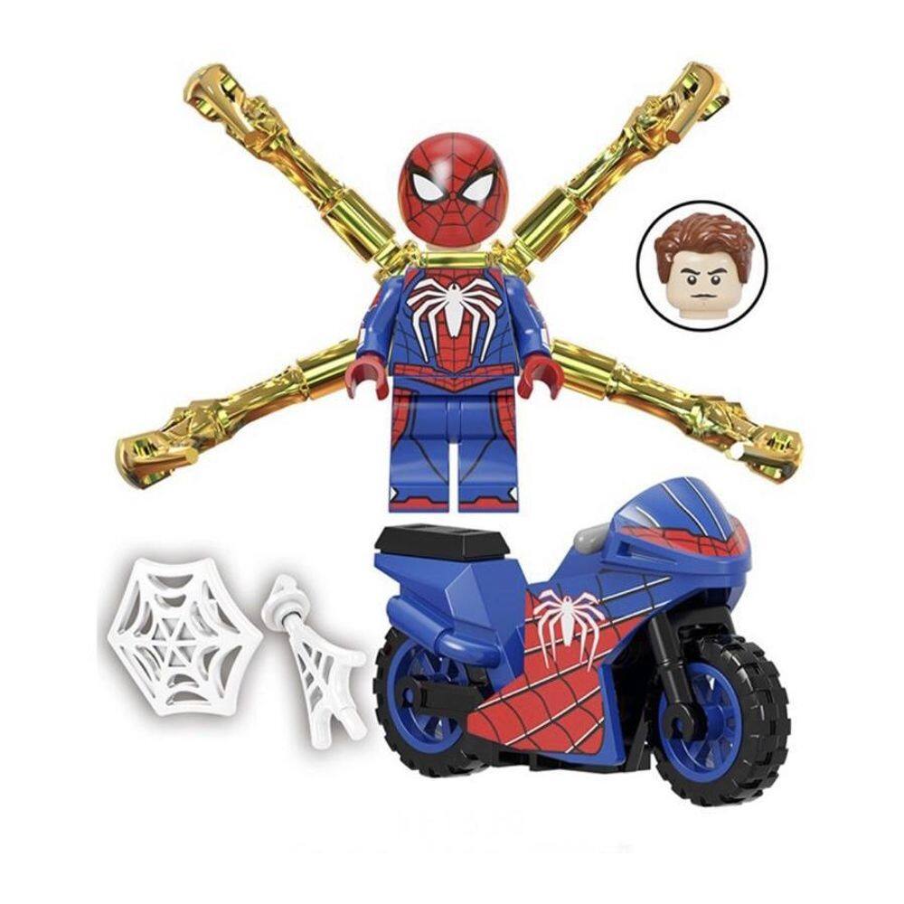 Boneco Blocos De Montar Homem Aranha Moto Teia Cromada Blue