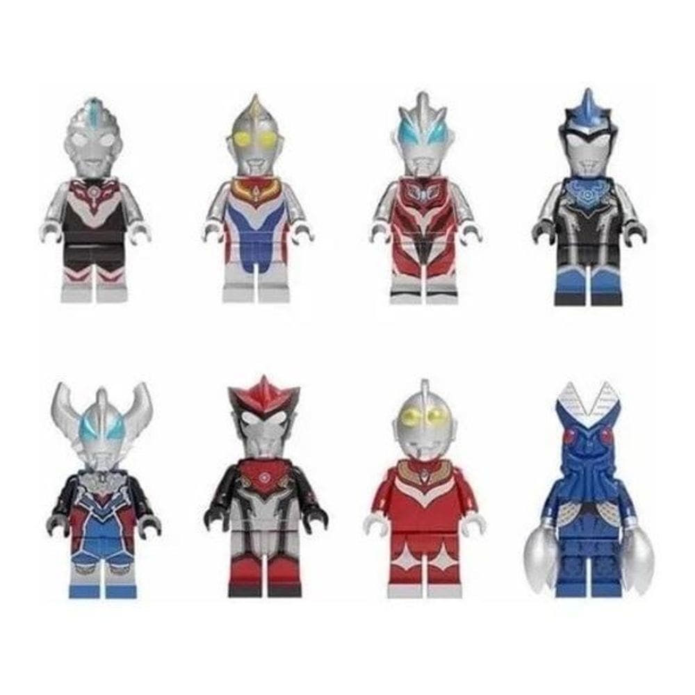 Kit 8 Bonecos Blocos De Montar Ultraman Baltan Seijin Altman
