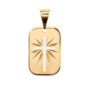 Pingente Medalha Cruz Vazada Diamantada Banhada A Ouro 19K