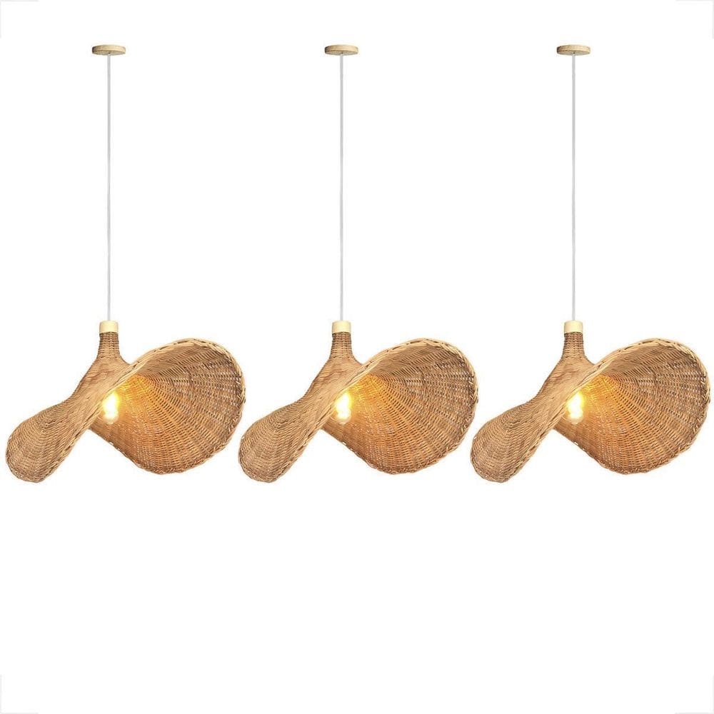 Kit 3 Pendente Fibra Natural Artesanal 60 X 37 Rattan Sala