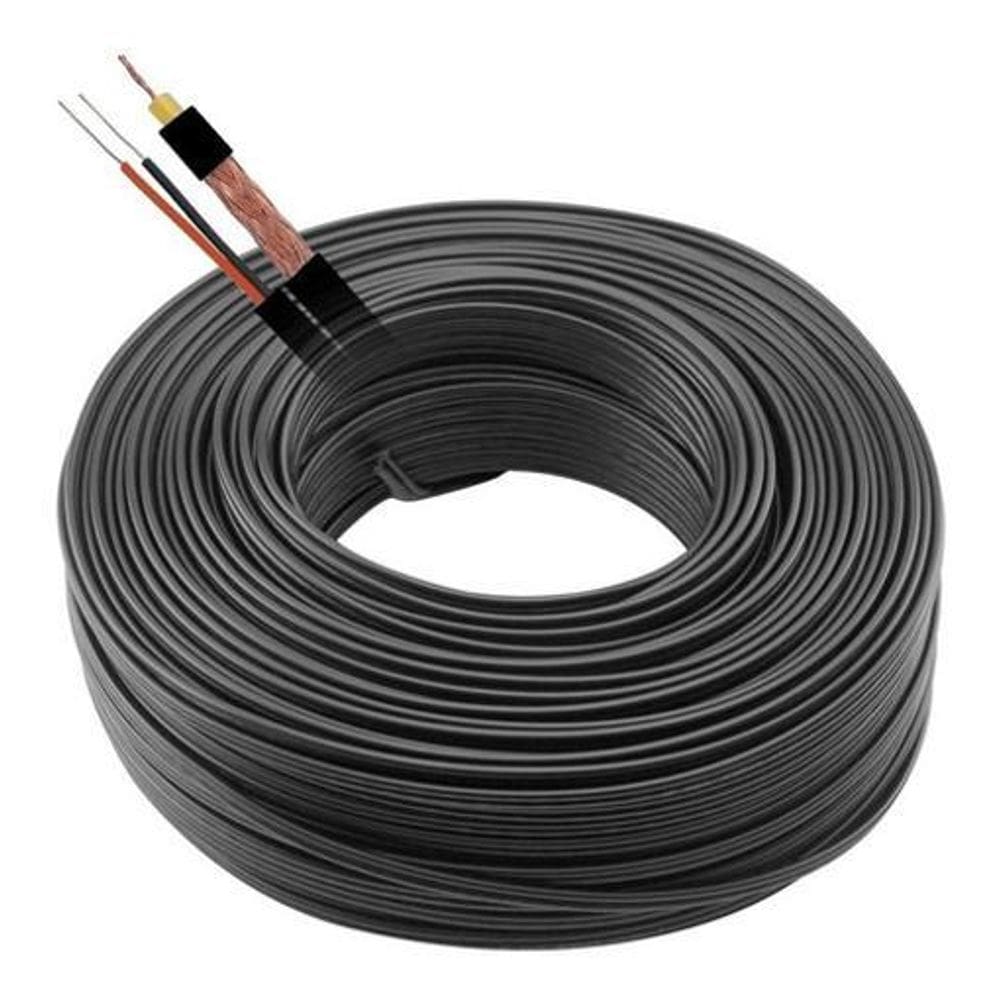 Fio Coaxial Preto Cftv 30 Metros 90% Malha