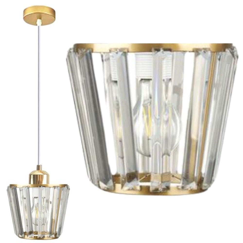Luminária Lustre 15Cm Pendente Dourado Metal Cristal