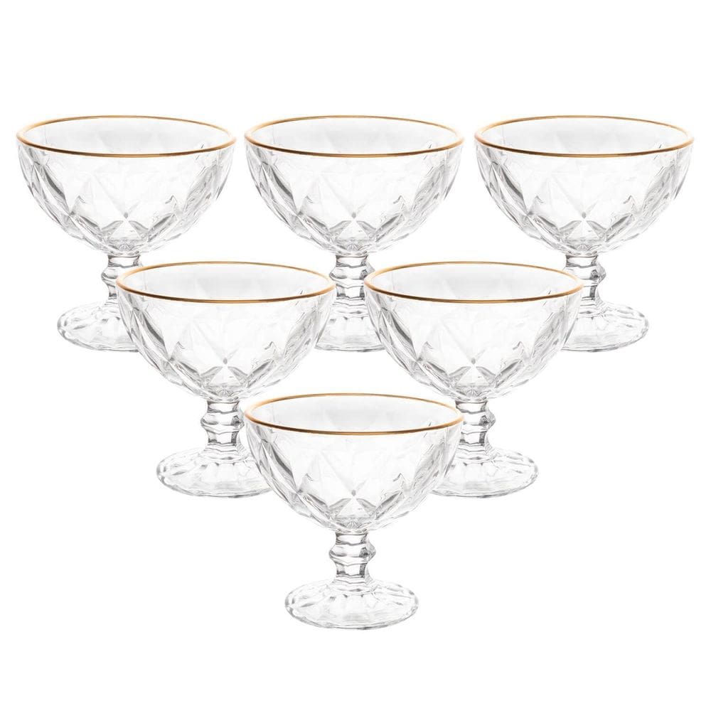 Kit 6 Taças De Sobremesa Com Fio Dourado Lyor 5735