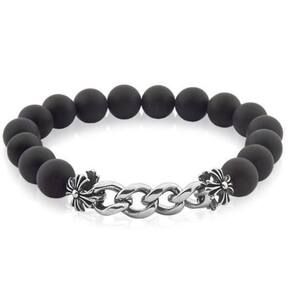 Pulseira Masculina Pedras Vulcânicas E Elos Lisos Em Aço