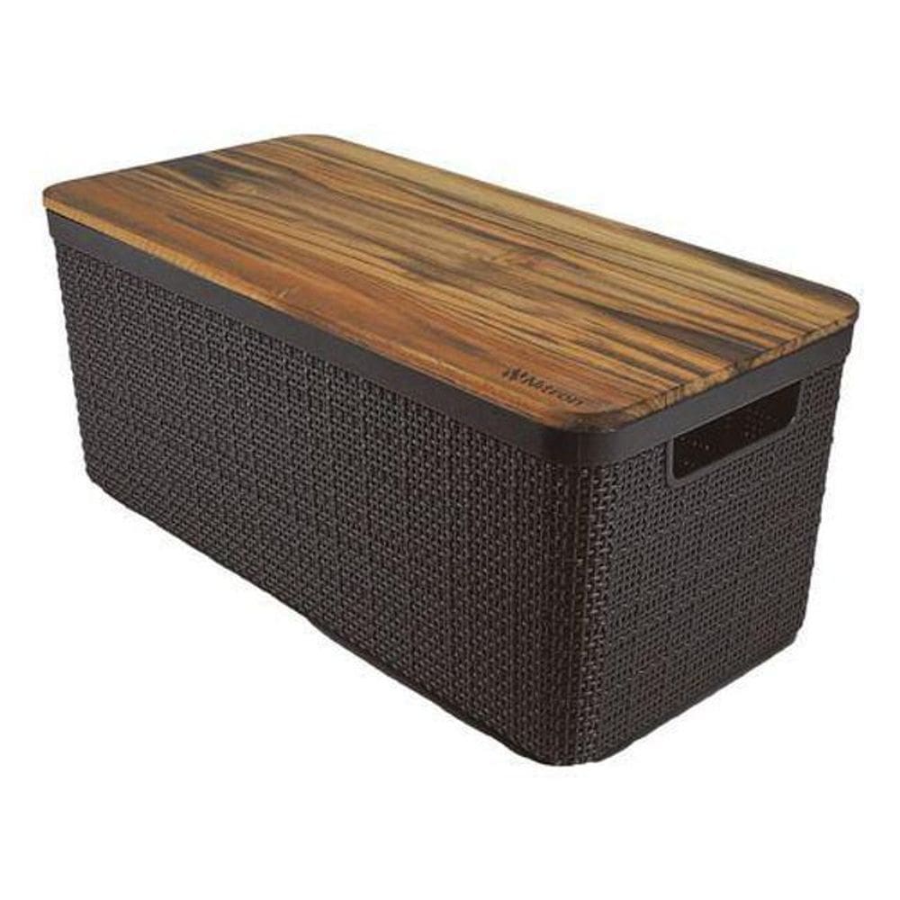 Caixa Cesto Organizador Decorativo Juta Preto Tampa Madeira