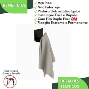 Gancho Adesivo 3M De Parede Preto Cabide Autocolante Df