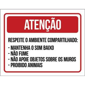 Kit 5 Placas Atenção Ambiente Compartilhado Regras 36X46